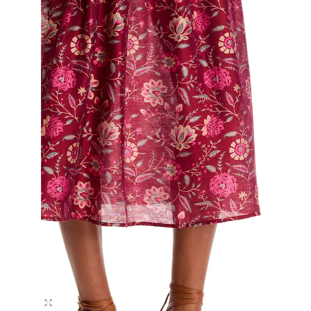 Sea New York 2 Famke $445 Smocked Sweetheart Midi Dress Floral Cottagecore Red - Picture 8 of 13